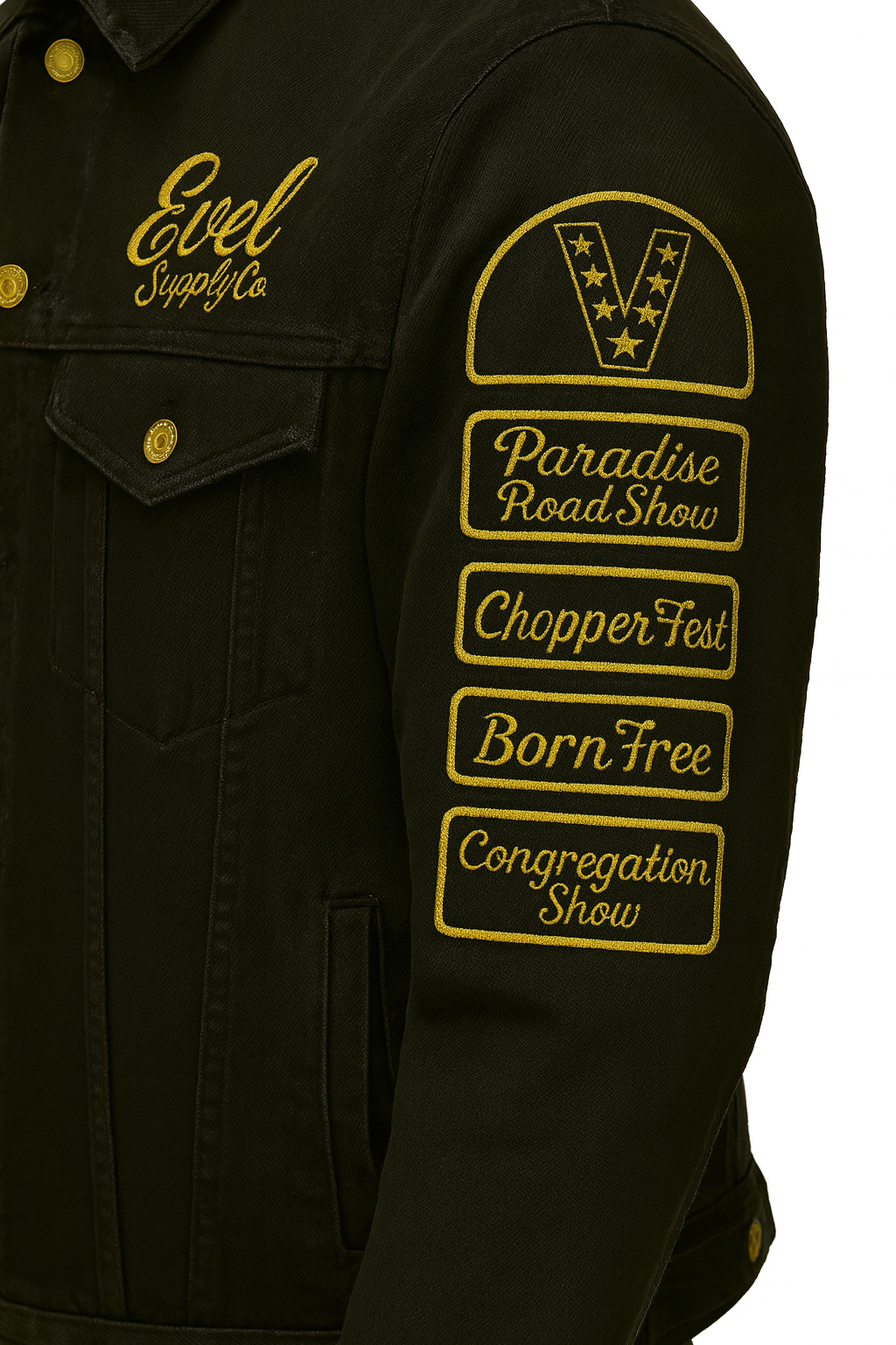 Limited Edition EVEL 'Badge of Honor' Black Denim Jacket